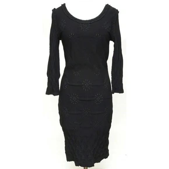 CHANEL | Dresses | Chanel Black Knit Sweater Dress Long Sleeve Pointelle  Silver 36 Cruise 21 | Poshmark